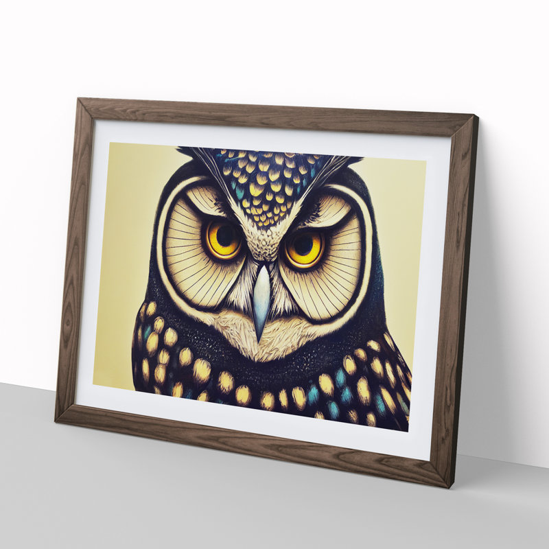 Effervescent Owl - Single Picture Frame Painting, 46cm H x 64cm W x 2cm D, Walnut