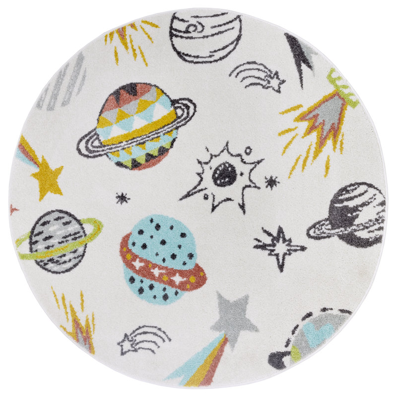 Adventures Children White Rug, Round 100cm
