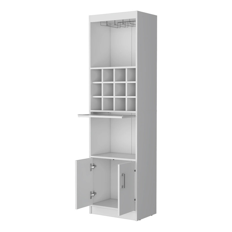 Modern Minimalist Bar Cabinet with Wine Storage, White