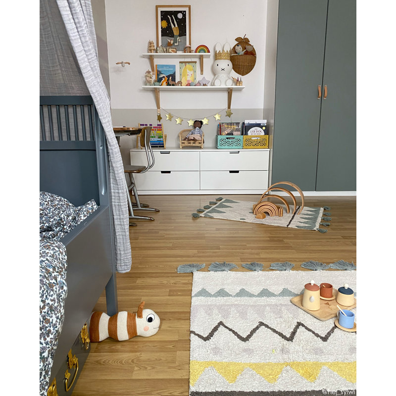 Washable Area Rug Azteca Vintage Blue