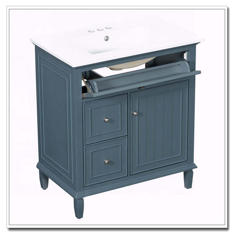 Meuble-lavabo de 30 po avec lavabo et rangement intelligent, Bleu gris, 30