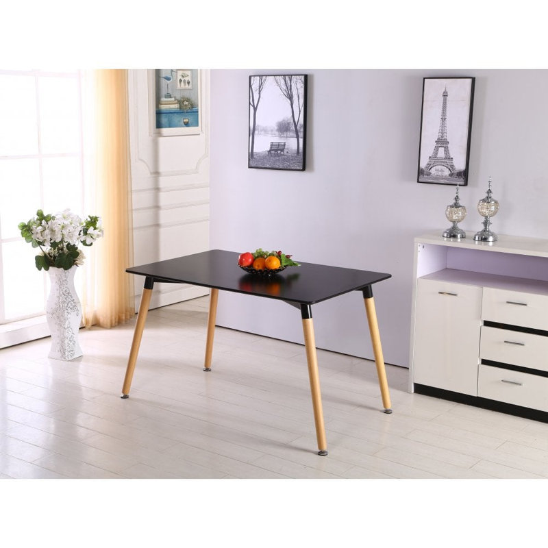 Tott and Eling 4 Person Dining set - a Rectangular Plastic Dining Table with Wooden Legs and a Set of 4 Quilted Velvet Dining Chairs for Dining Room - Modern Dining Table Set