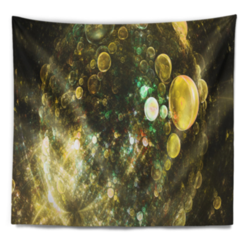 Tapisserie de planète à bulles sphérique jaune abstrait, H 32 po x l 39 po