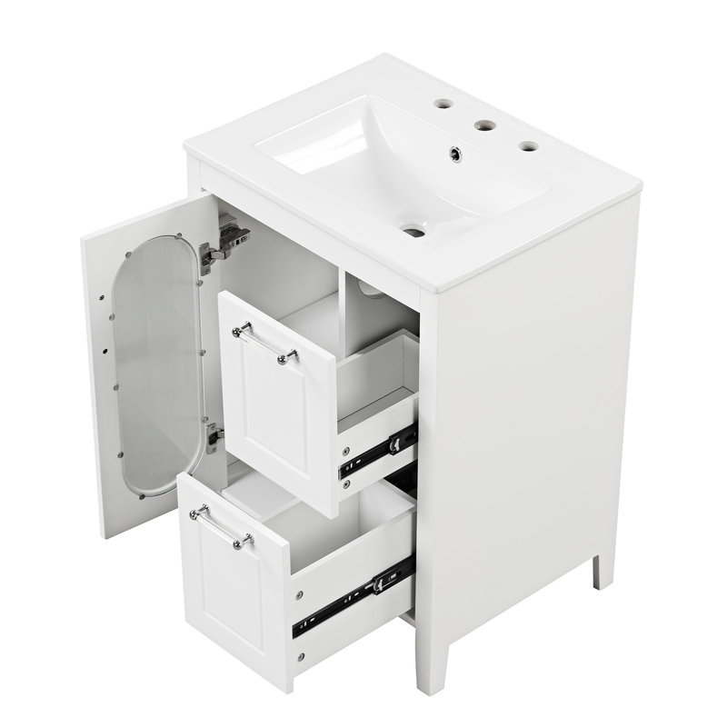 Lubertha 24.00 " W Single Vanity Bathroom Vanity With Ceramic Top, White