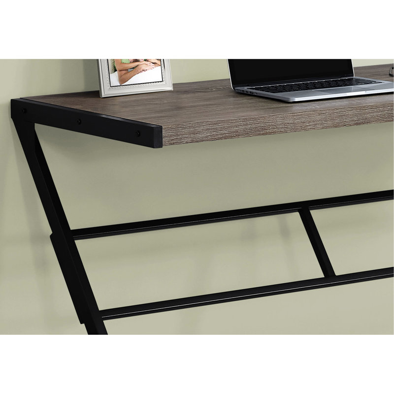 Table de bureau pour petits espaces, 122 cm (48 po), plateau en stratifié brun, structure en métal noir, bureau contemporain, stratifié taupe, métal, espace de travail pratique