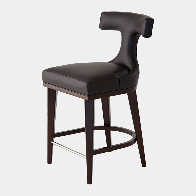 Tabouret à dossier en cuir noir Anvil, Cuir noir