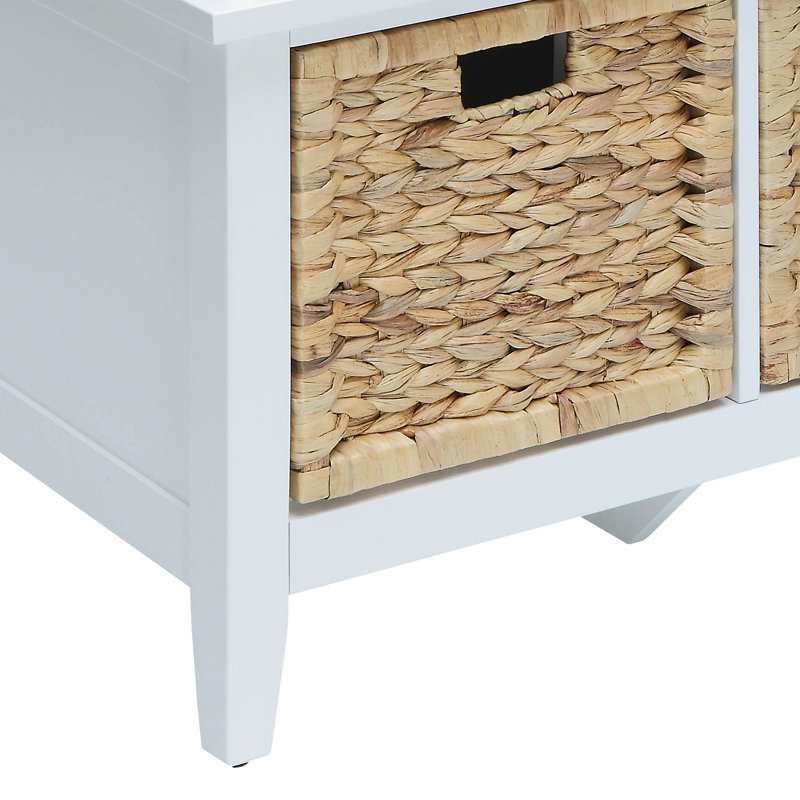 De style rectangulaire blanc et blanc avec 3 tiroirs de rangement, style transitionnel, structure en bois, tiroir Kd, glissières en métal à l'avant du panier, pieds en bois massif, placage, largeur 43 pouces, hauteur 19 blanc, siège 16