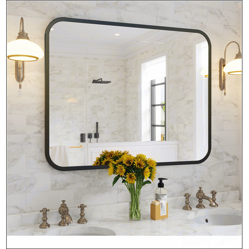 Black Bathroom Wall Mirror for Over Sink with Shatterproof Glass and Anti-Rust Frame, 40 x 32 Inches, Rectangular Design