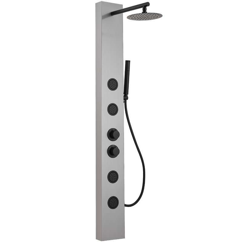 3-way Diverter Shower Tower Panel System with Adjustable Shower Head, Nickel Black