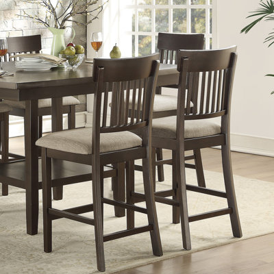 Counter Height Chairs 2Pc Set Vertical Slat-Back Design Lenin-Like Fabric Padded Seat Dining Furniture