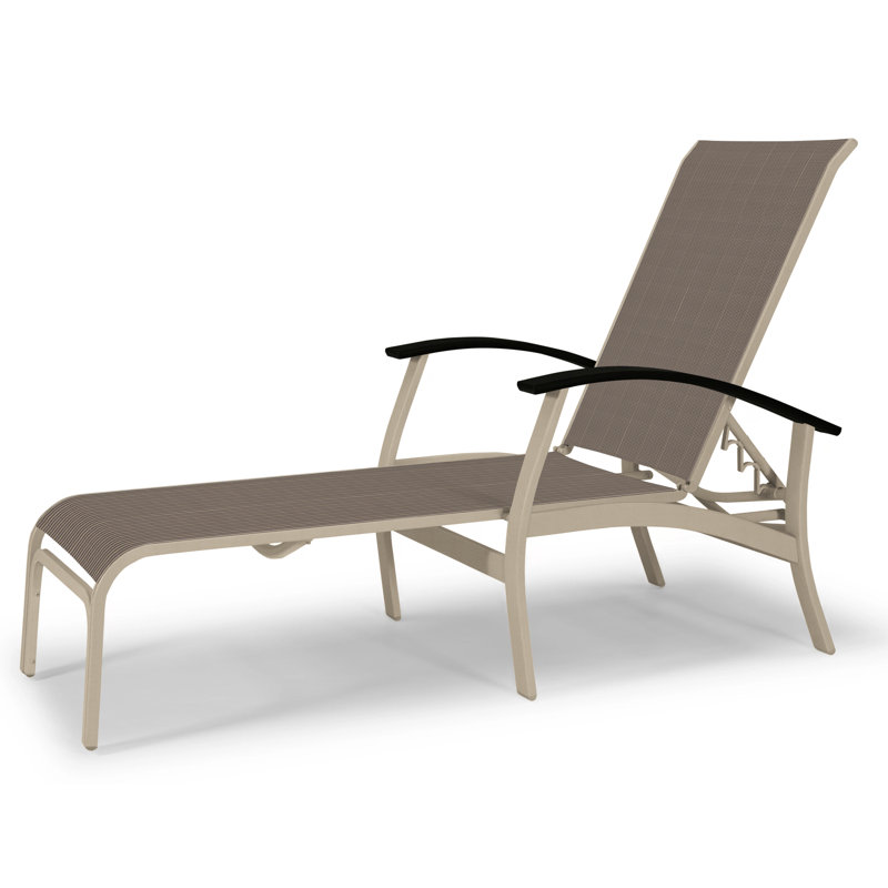 Askar Outdoor Rust-Resistant Metal Chaise Lounge, Black P70, Textured Desert, Brown Sunbrella® Tweed