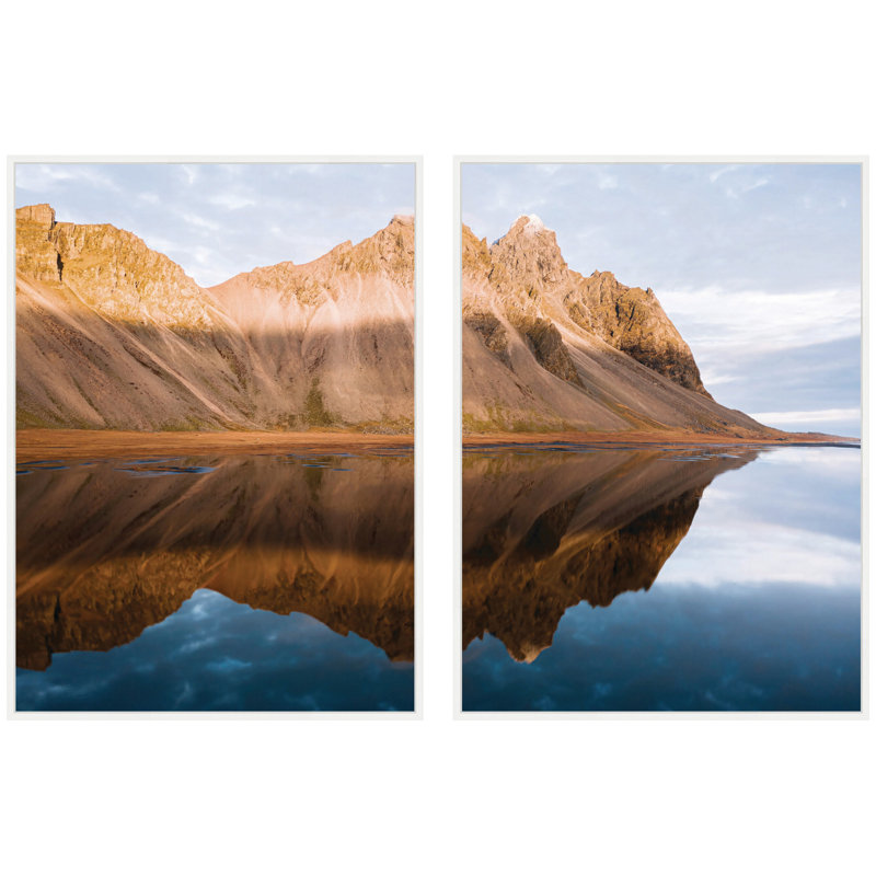 «Mountain Reflection in Island pendant le coucher du soleil», ensemble d'art sur toile encadré par Michael Schauer