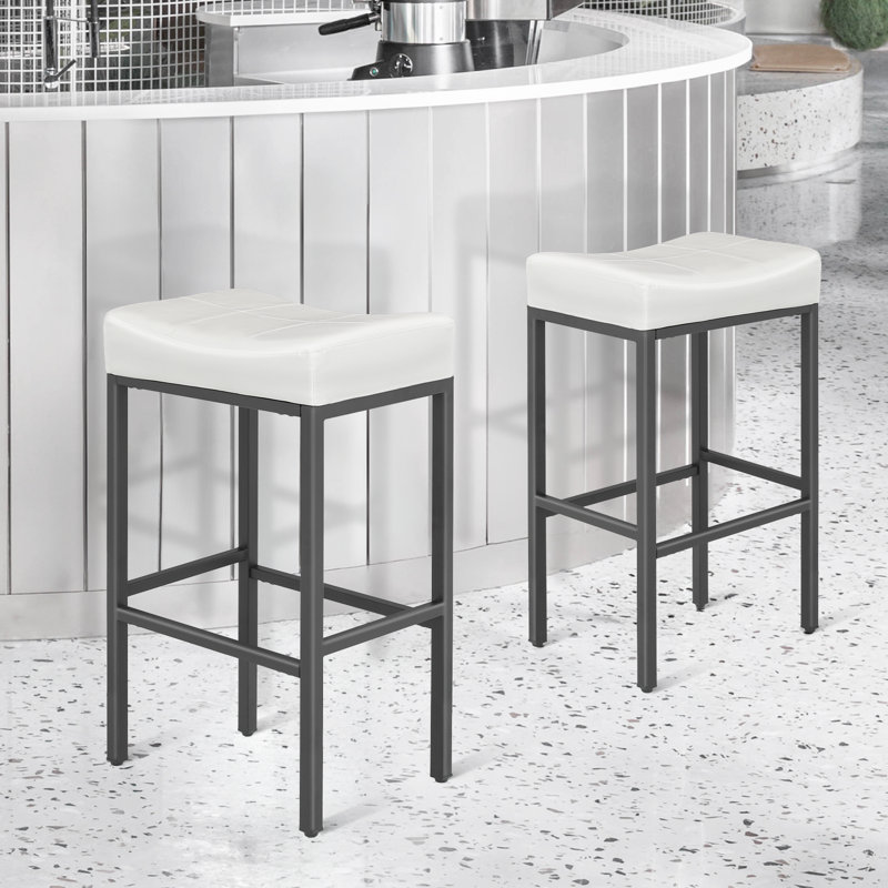 Backless Bar Stools Counter Stools With Footrest, White, Bar Stool (31.5” Seat Height)
