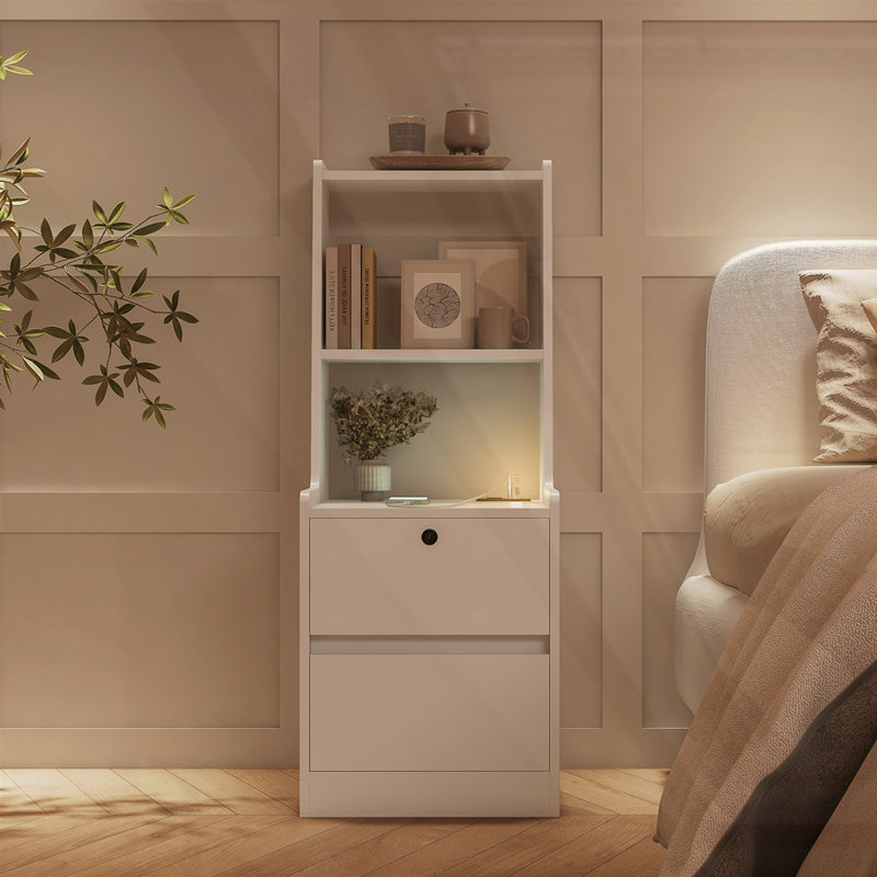 Prime Prime Bedside Companion: Table de chevet avec station de charge, Blanc