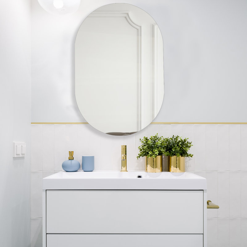 Oval Bathroom Medicine Cabinet with Frameless Mirror, Surface or Recessed Mount Bathroom Cabinets, 76.2cm H x 51cm W 