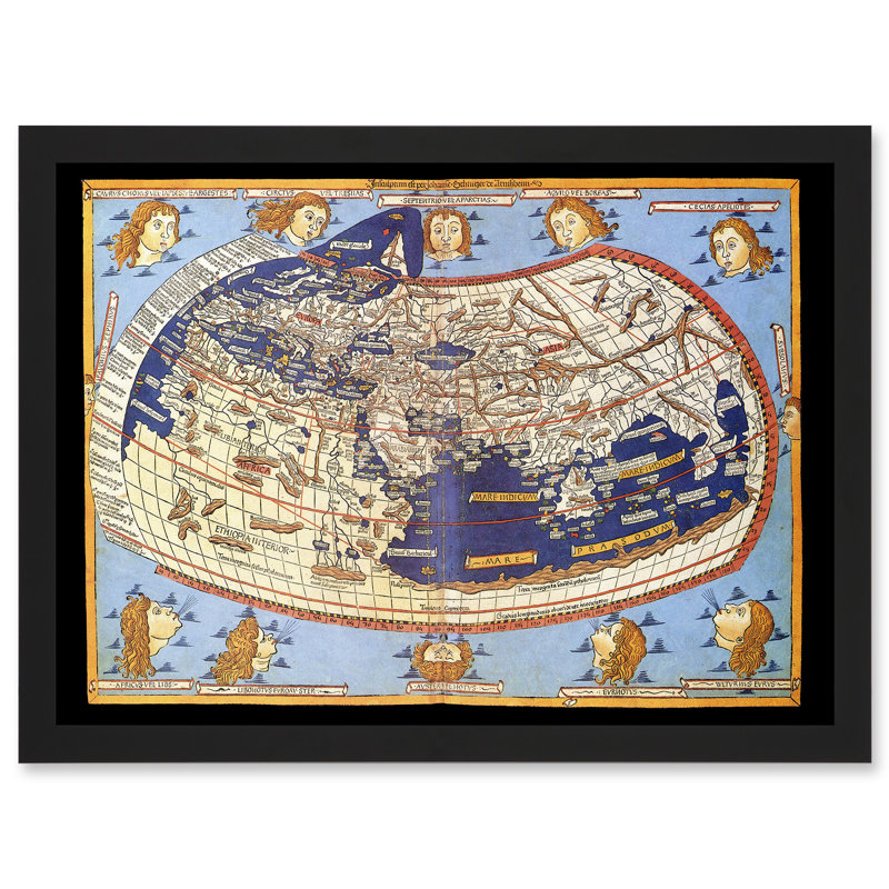 Antique Map Nicolas 1482 Ptolemy 2nd Century World Pictorial by Value Does Not Apply - Single Picture Frame Print