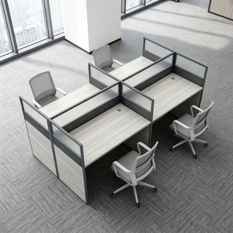 Rectangle 4 Person Office Cubicle Desk,Office Cubicle Workstation, Privacy Partition Desk with Mute Soundproof Panels & Cable Management