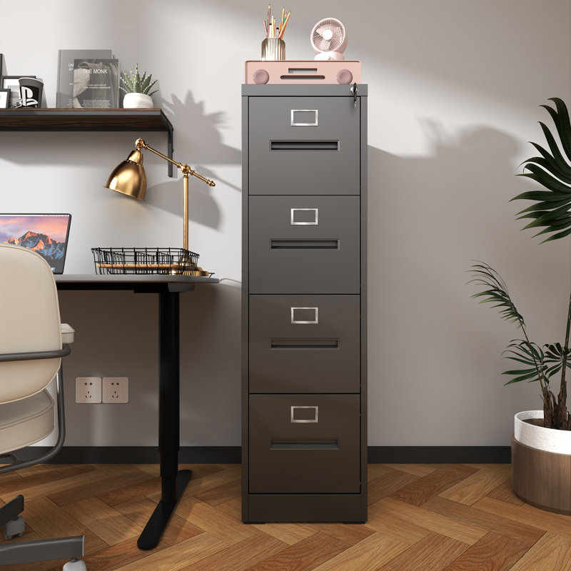 Classeur vertical à 4 tiroirs avec serrure verticale en métal pour bureau à domicile, Noir