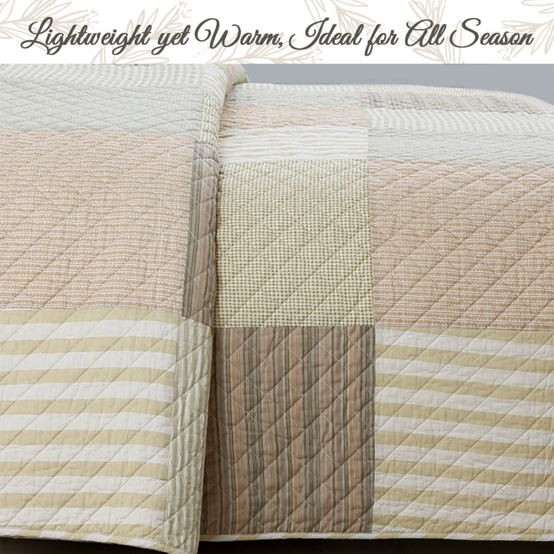 Queen Brown Cotton Reversible Patchwork Quilt Set