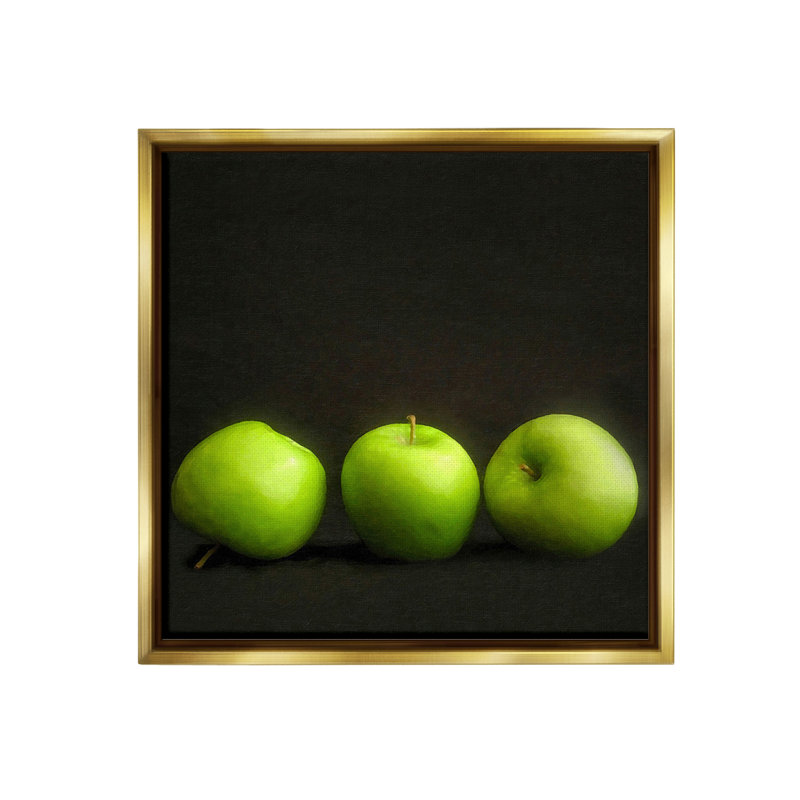 «Apple Trio Still Life» par Graffitee Studios sur toile, Cadre flottant métallique doré, H 25 po x l 25 po