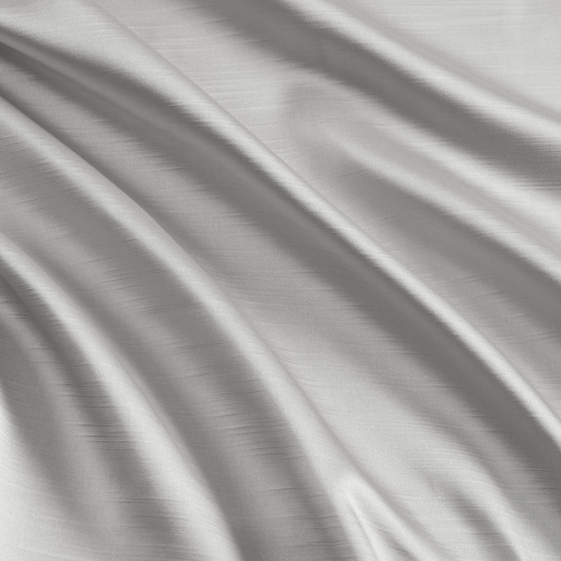 Silver Pleated Light-Filtering Polyester Curtain Panel with Tieback