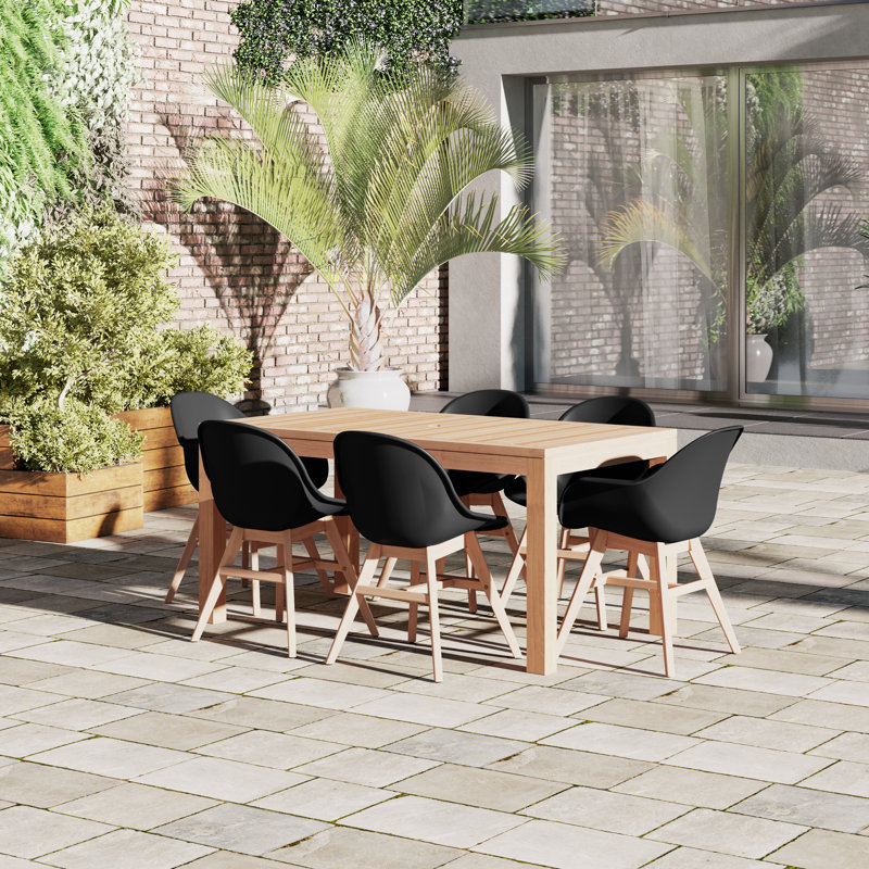 Anautica 6 - Person Teak Wood Patio Dining Set with Rectangular Table