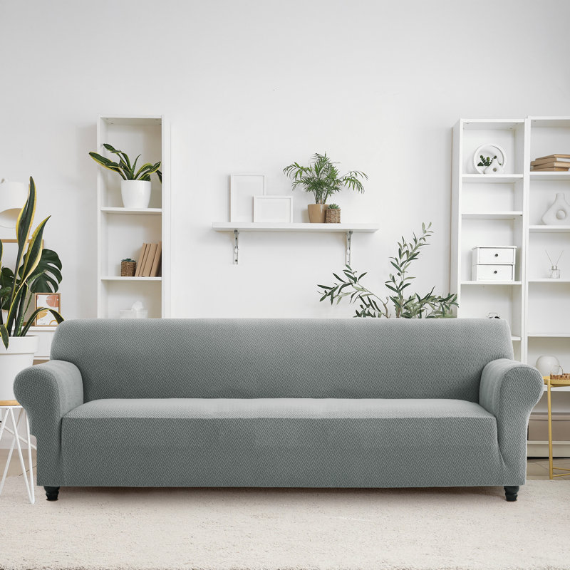 Durable Spandex Stretch Sofa Cover - Jacquard Pattern Sofa Slipcover & Furniture Protector, Grey