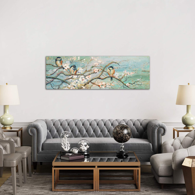 Spring Branch With Birds by Patricia Pinto - Wrapped Canvas Panoramic Print, 182.88 cm H x 60.96 cm W