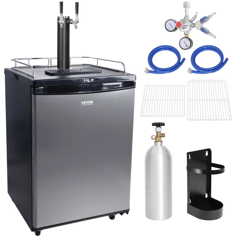VEVOR 5.7 Cubic Feet Silver Dual Tap Freestanding Kegerator with Adjustable Temperature