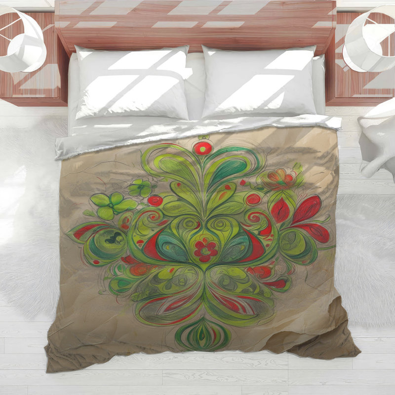 Floral Abstract Drawing Comforter, King