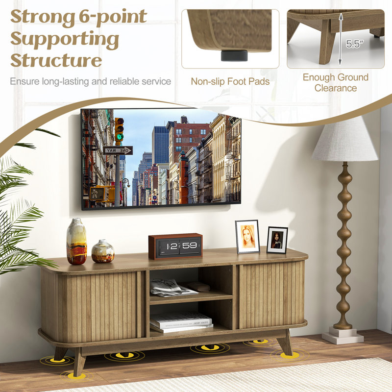 Ebern Designs Tv Stand For Tv Up To 55 Inch Television Cabinet With 2 Open Shelves Sliding Doors