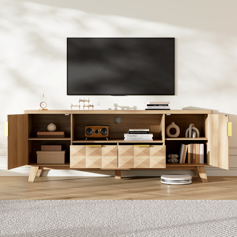63" W Modern Tv Stand, Tv Entertainment Center With Storage, Oak