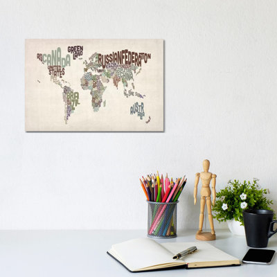 Typographic World Map VI by Michael Tompsett - Wrapped Canvas Print