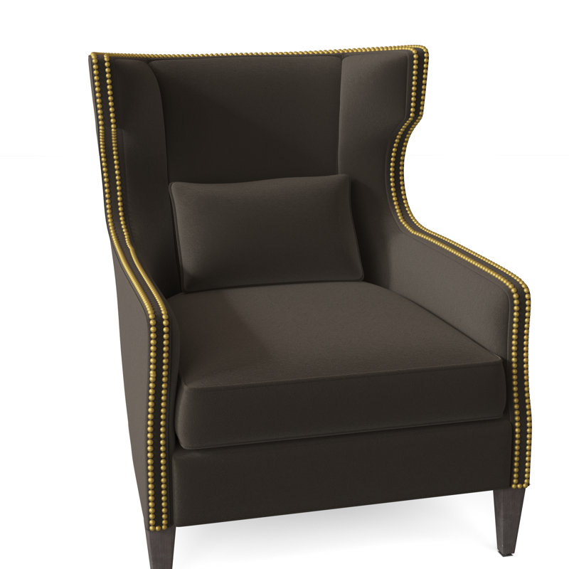 Libby Langdon 28" W Top Grain Leather Wingback Chair, 1181 Pearl Genuine Leather, French Oak