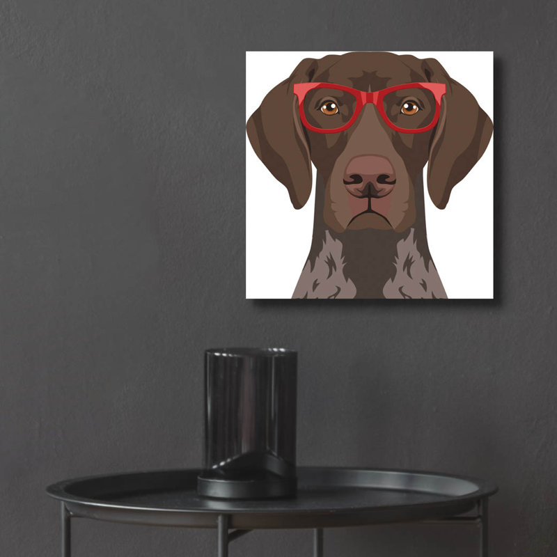 Pointeur allemand à poil court portant des lunettes de style hipster de Furbaby Affiliates, H 12 po x l 12 po x P 0,13 po