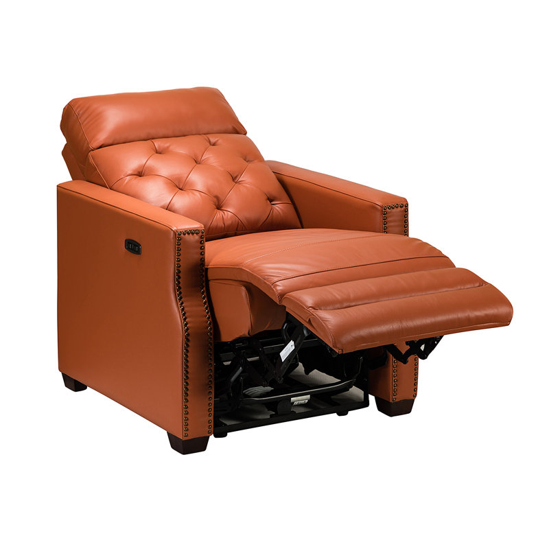 Gumesindo 31.50" Wide Genuine Leather Power Recliner, Brick Genuine Leather