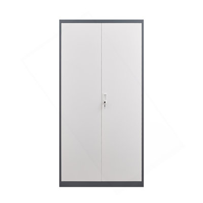 Gray Metal Large-Capacity Wardrobe With Hanging Rod And Compartments, Lockable Closet With Locks & Keys, Steel Construction, Waterproof & Fireproof, Suitable For Bedroom, Living Room And Laundry Room.
