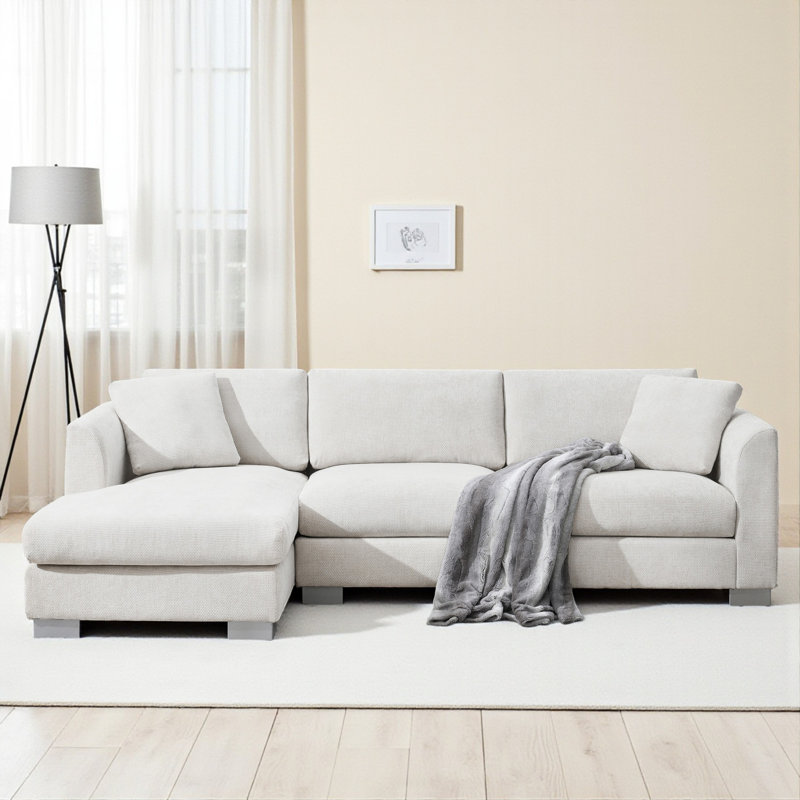 Ensemble de canapé modulaire en forme de L avec 2 coussins gratuits Modern Cloud Modern, Chenille blanche