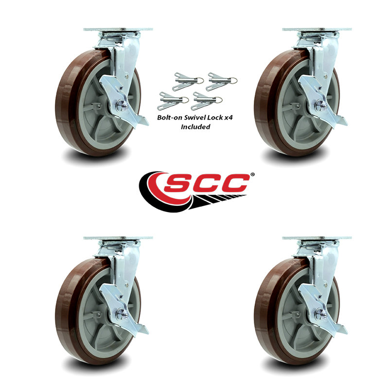 Ensemble de roulettes Greenlee - Chariot GMX –4 pivotant avec frein et verrou pivotant boulonné -SCC / GRE-SCC-30CS820-PPUR-TLB-BSL-4