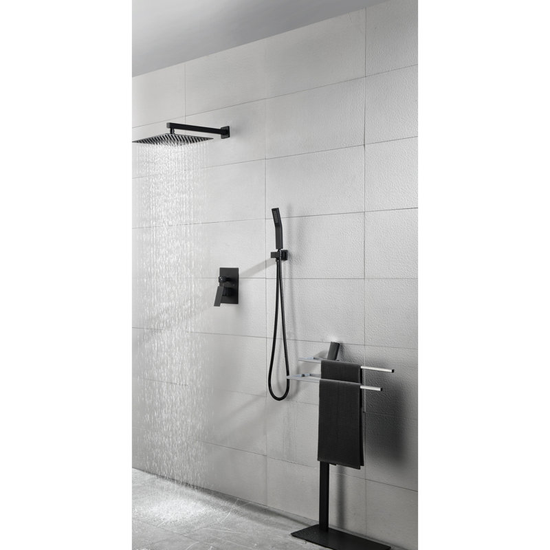 Wall Mounted Matte Black 12" Shower Head - Self-Cleaning Nozzle For Smooth Water Exit Brass Corresponds With American Standard Pipe Clear Discharge Aligns