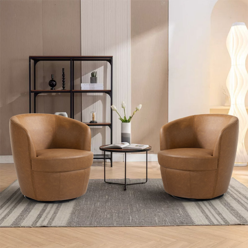 Aunna PU Leather Swivel Soft Cushion Accent Chair（Set of 2）, Light Brown Faux Leather