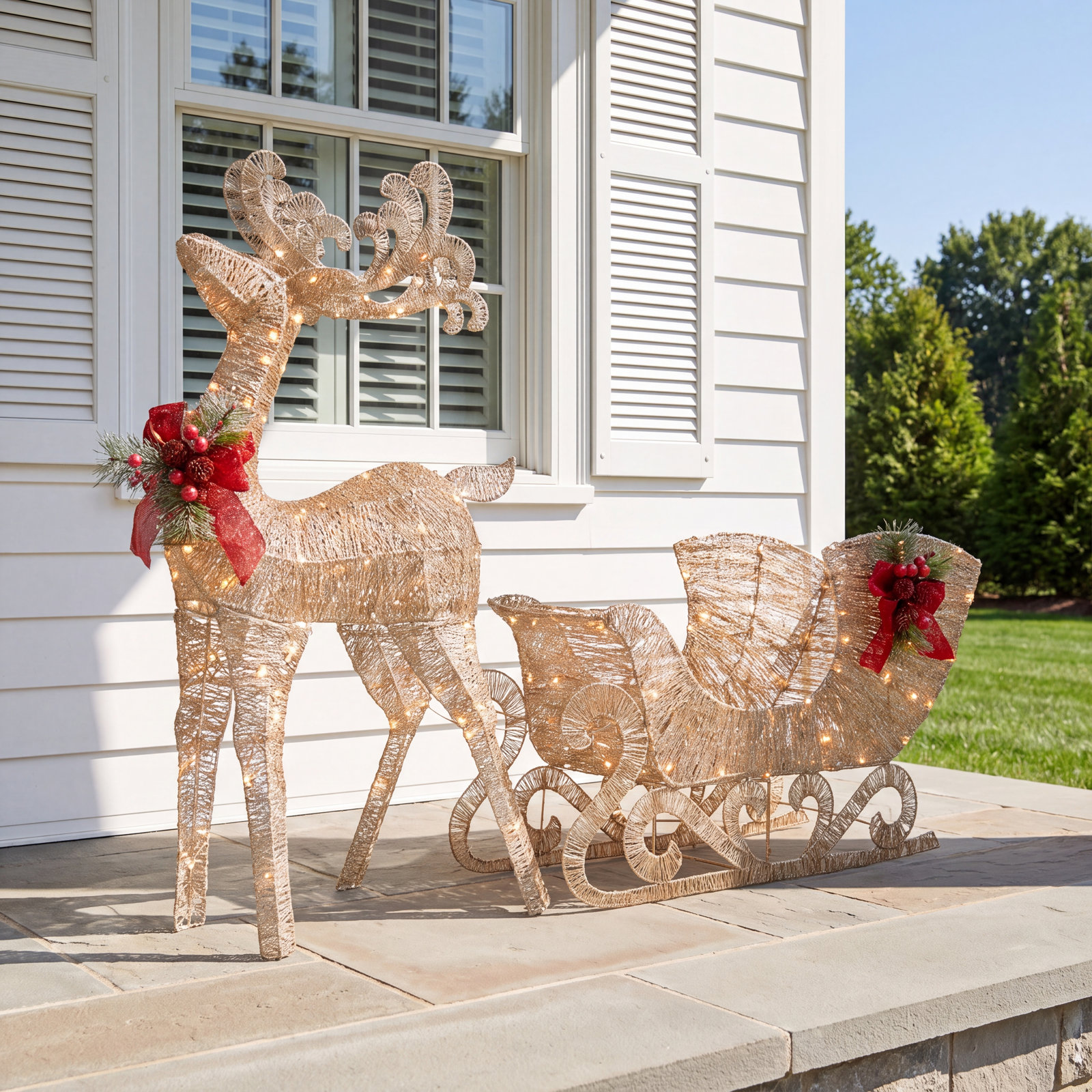 The Holiday Aisle® Lighted Reindeer and Sleigh