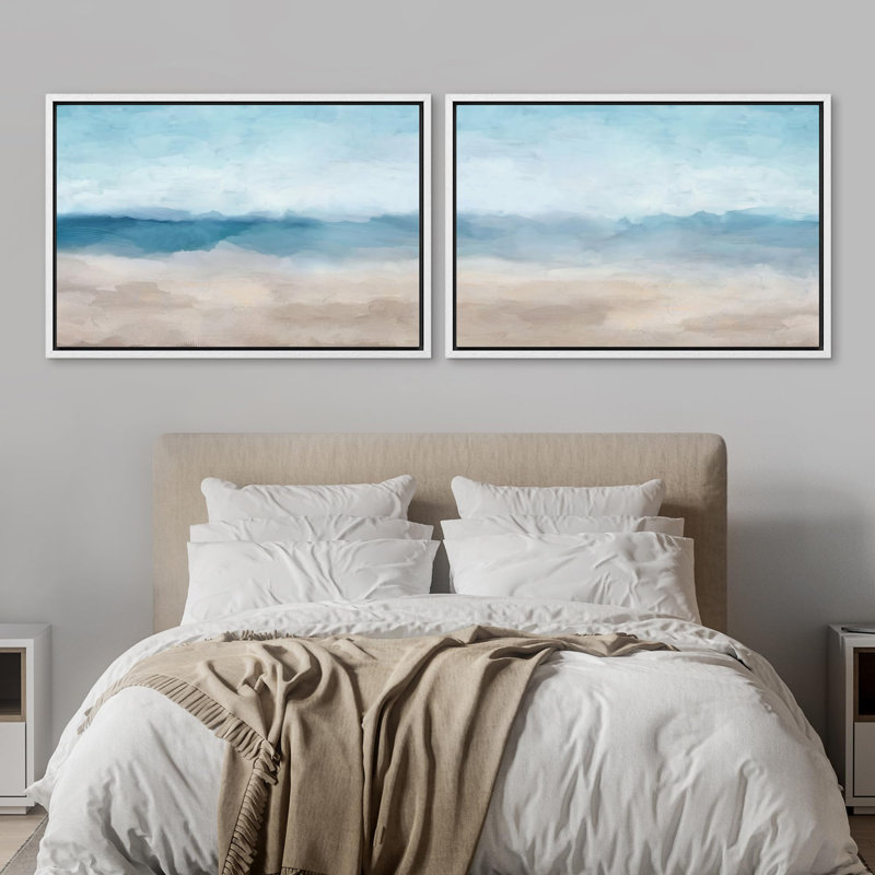 Bord de mer, tranquillité, bleu doux, océan, abstrait, marines, nautique moderne, Cadre blanc, H 16 po x l 24 po