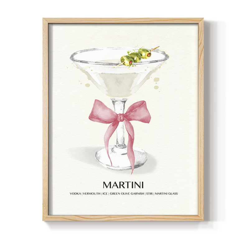 Martini Bow Framed Print - Solid Wood, Natural, 15" H x 12" W