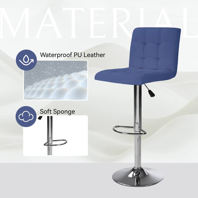 Bar Stools  Set of 2, Bar Stools for Kitchen Island, Square Cushion Bar Stools with Back, Footstool, Cafe, Blue