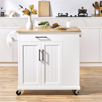 Chariot pour îlot de cuisine H 36 po avec plateau en bois massif et rangement