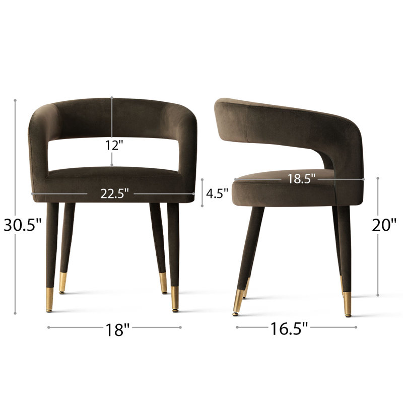 Velvet Upholstered Dining Chairs, Modern Barrel Back Armchairs With Fabric-Wrapped Metal Legs And Gold Caps, Chocolate Brown