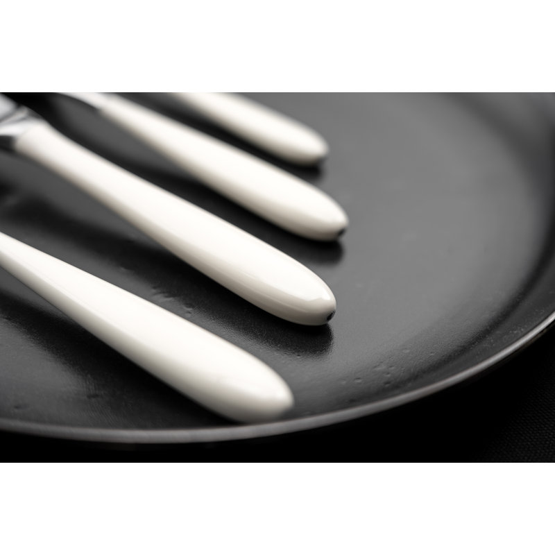 Grunwerg Yin and Yang 24 Piece Cutlery Set for 6 People, 18/10 Stainless Steel, Black Handles, White