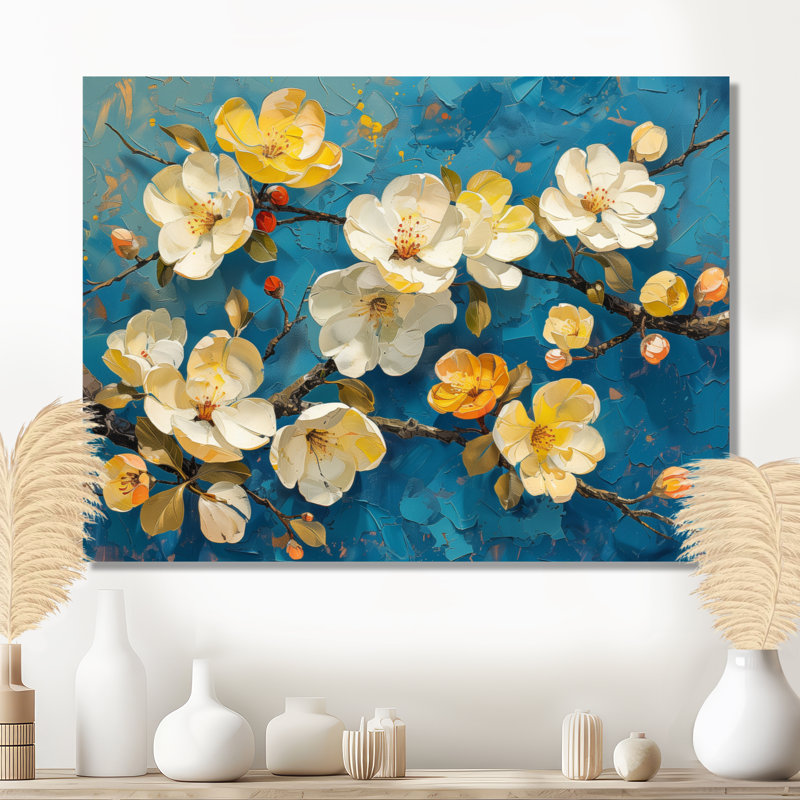  «Blue and White Apple Blossom Blooming Paradise - Impression d'art mural fleur de pommier, H 12 po x l 20 po x P 1 po