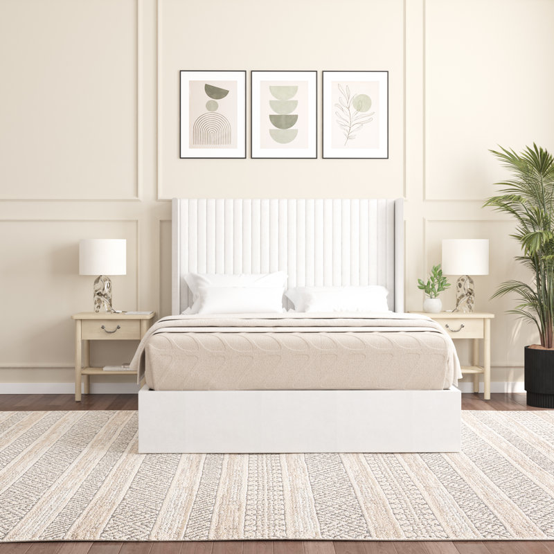 Barkat Upholstered Ottoman Storage Bed, Kingsize (5'), White